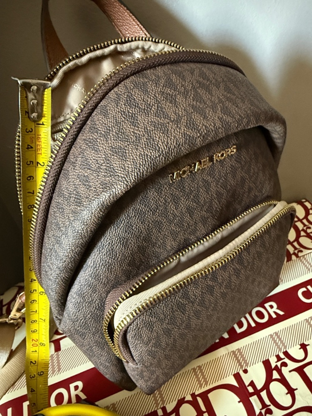 Michael Kors Brown Monogram Mini Backpack with Tan Straps - Picture 4 of 9
